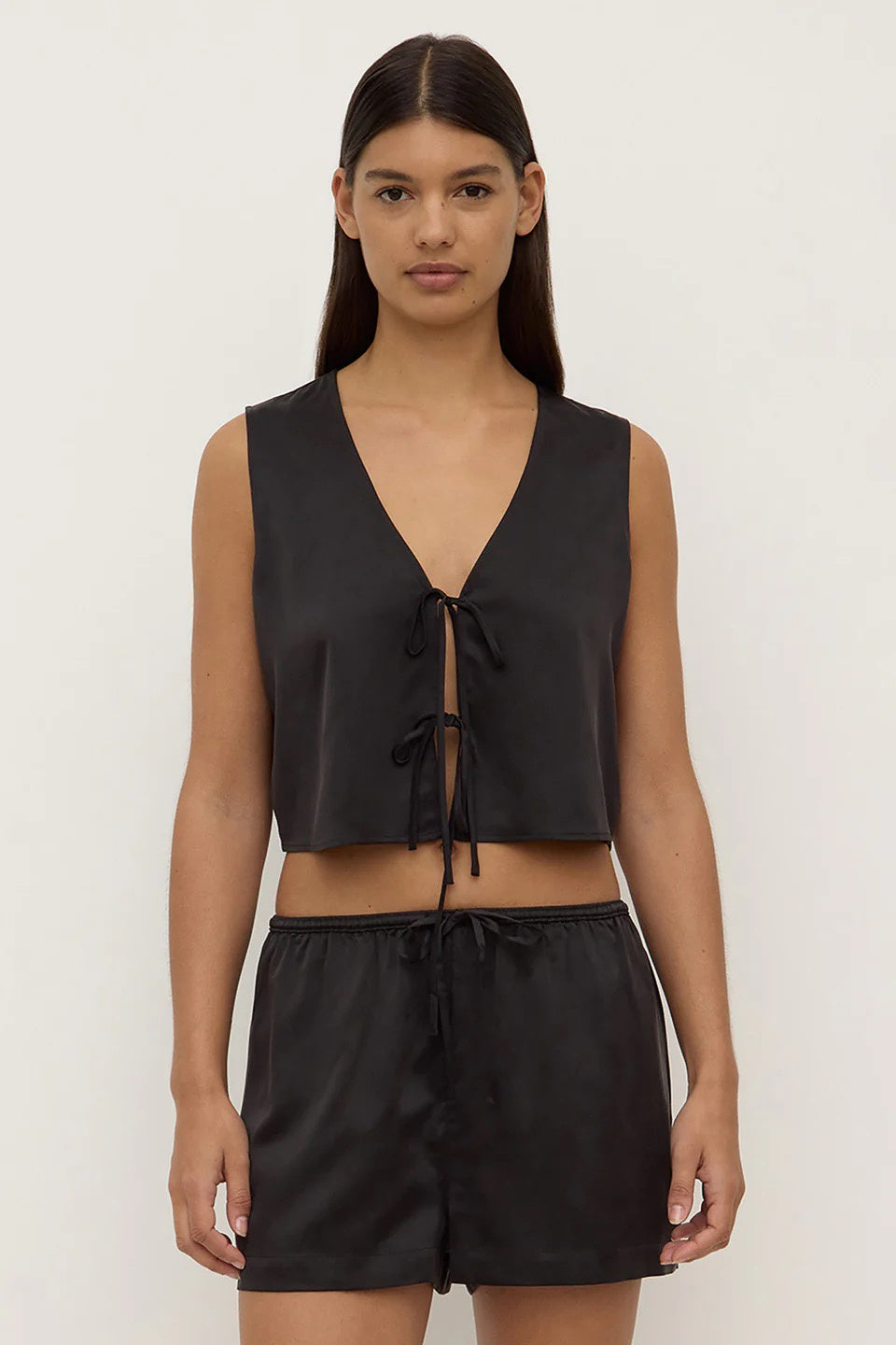 Assembly Beal Silk Tie Front Top Black