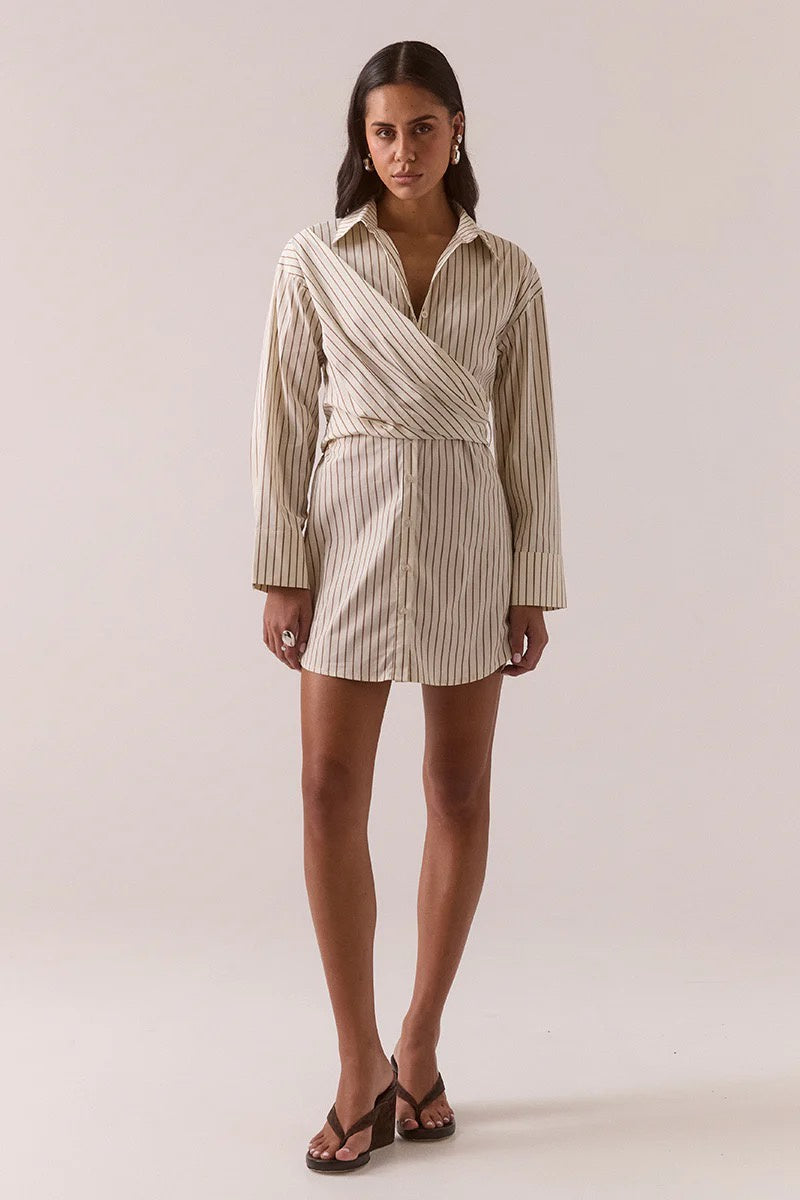 Sovere Taven Shirt Dress Latte Stripe