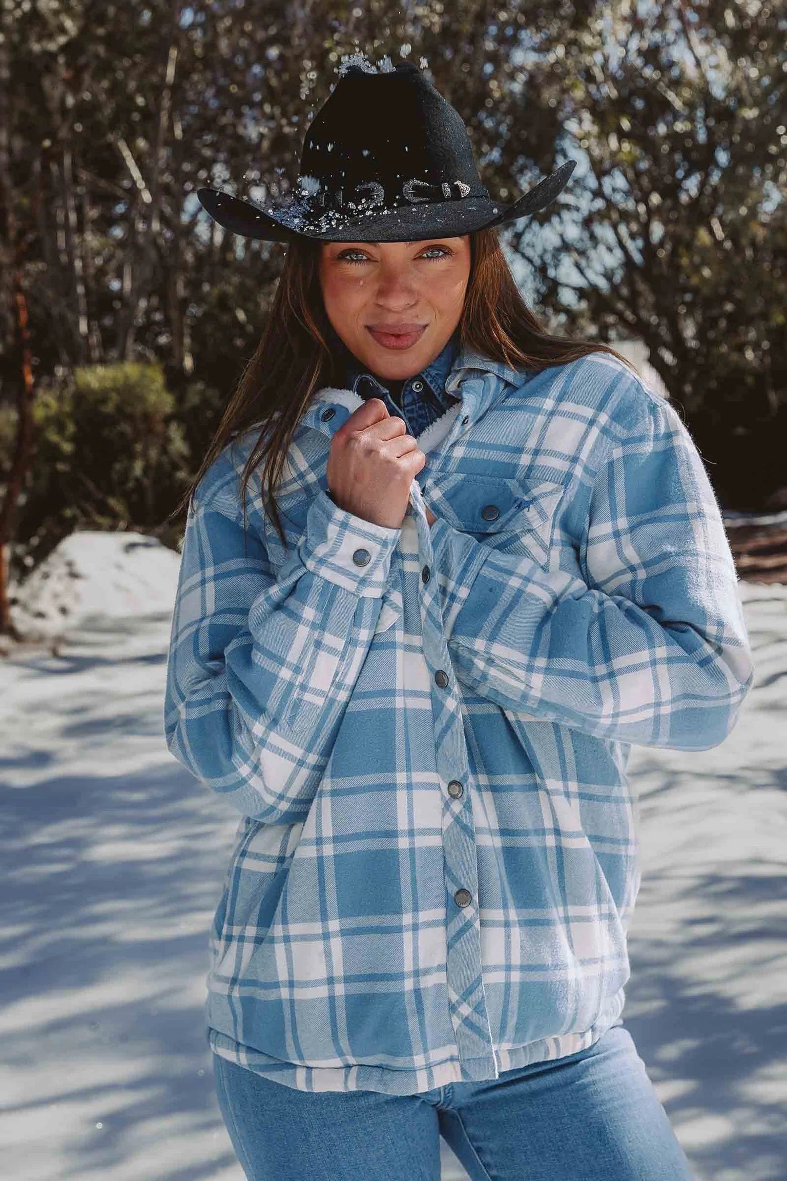 Ringers Western Sadie Womens Sherpa Flannel Faded Denim / Off White