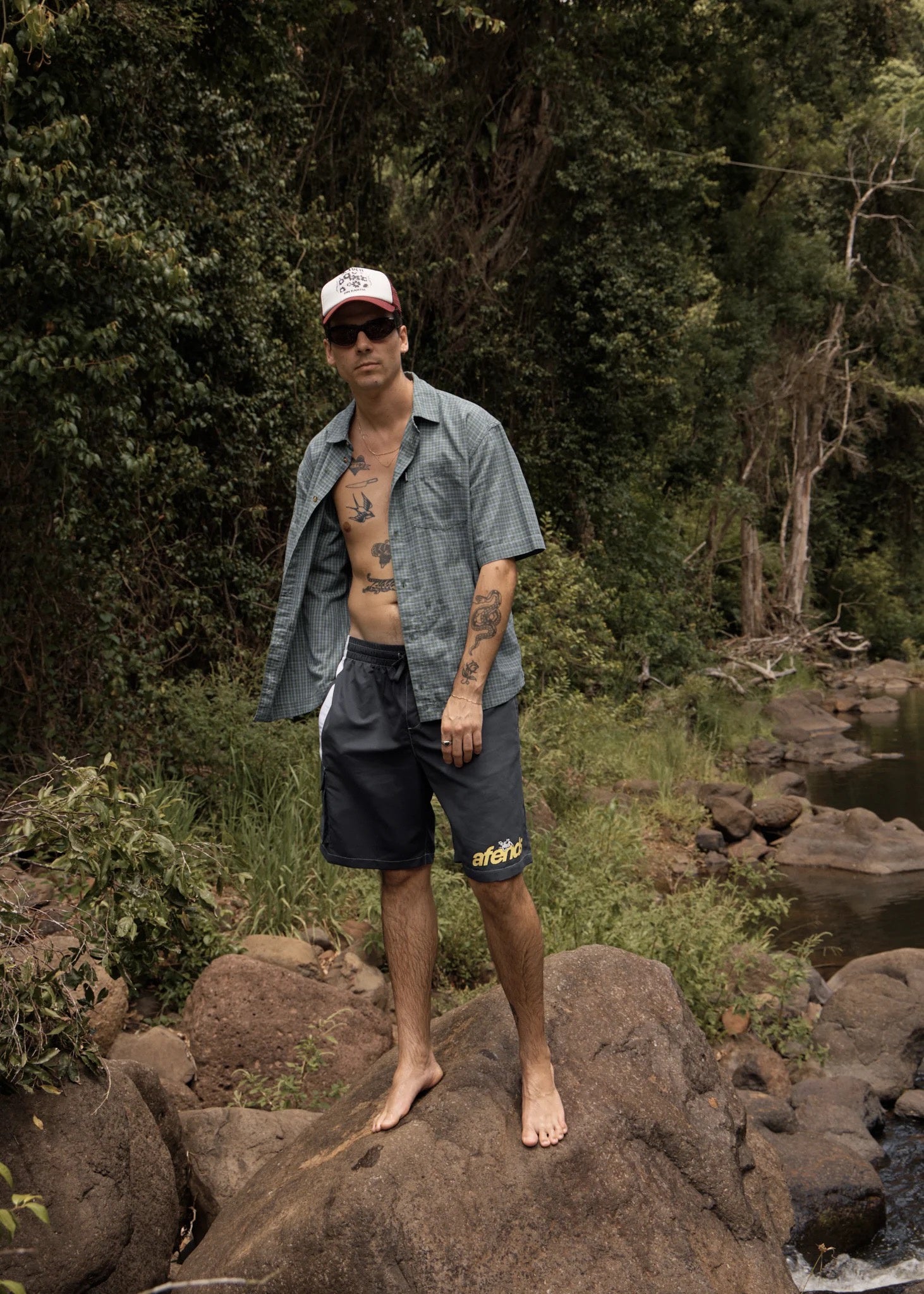 Afends Voyager - Short Sleeve Shirt - Deep Olive Check