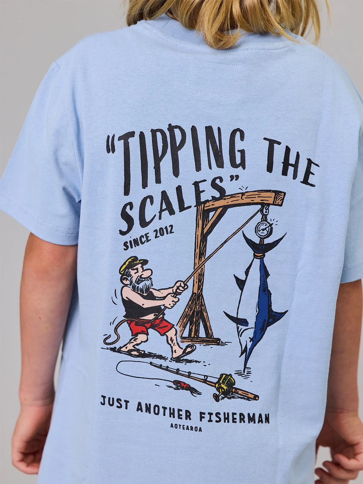 Just Another Fisherman Mini Tipping The Scales Tee Washed Blue