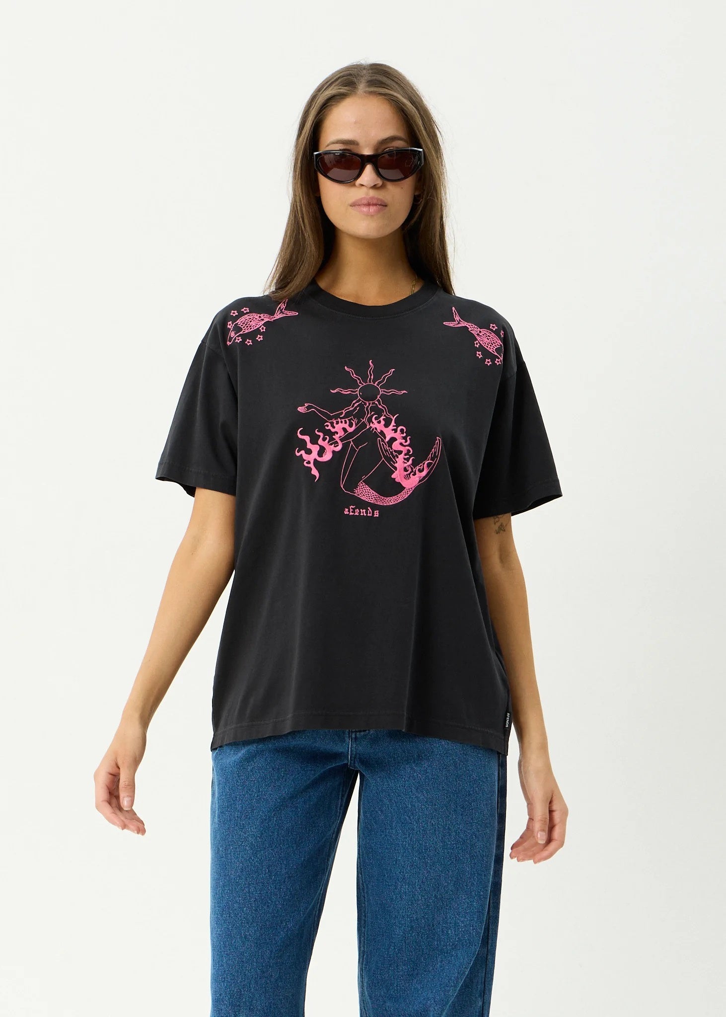 Afends Sea Siren - Oversized Tee - Stone Black