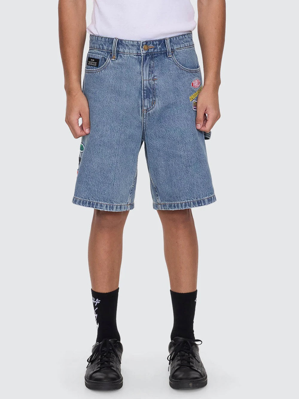 Thrills Total Service Mid Slacker Relaxed Long Denim Short Trucker Blue