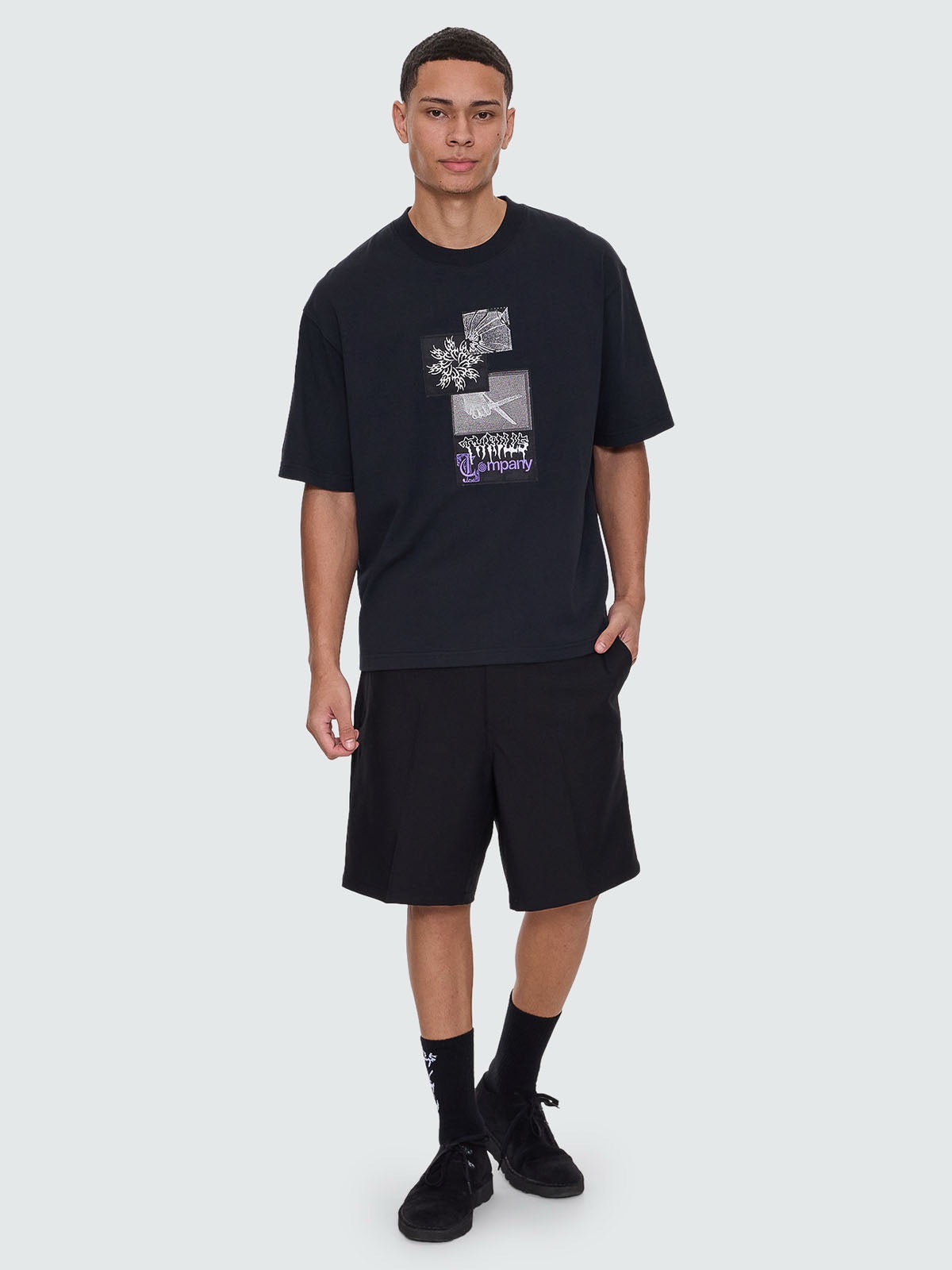 Thrills Cut &amp; Shattered Box Fit Oversize Cropped Tee Faded Black