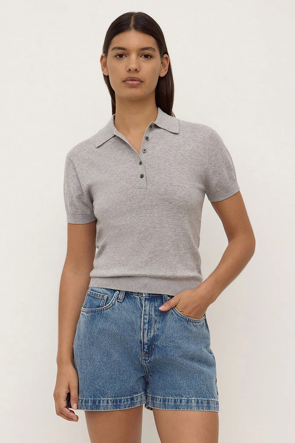 Assembly Sloane Cotton Cashmere Polo Grey Marle