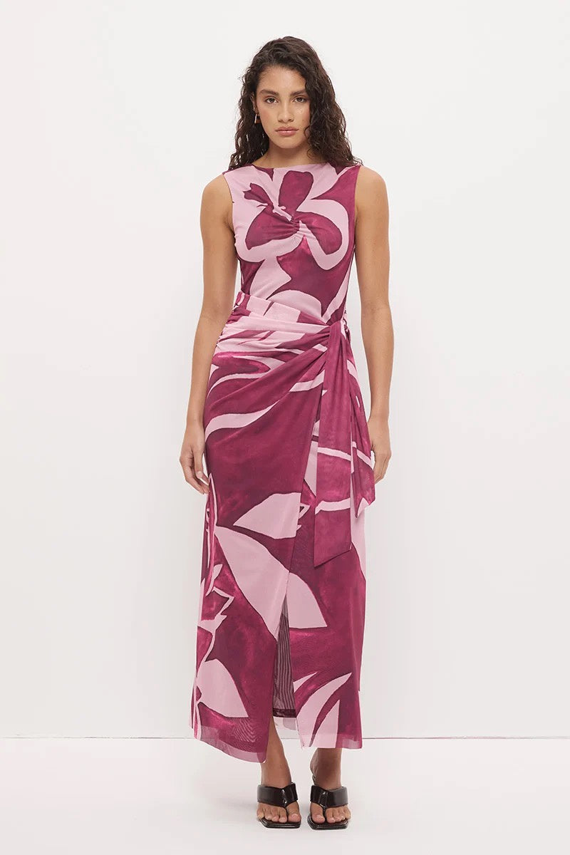 Mon Renn Peta Sleeveless Maxi Dress Painterly Floral