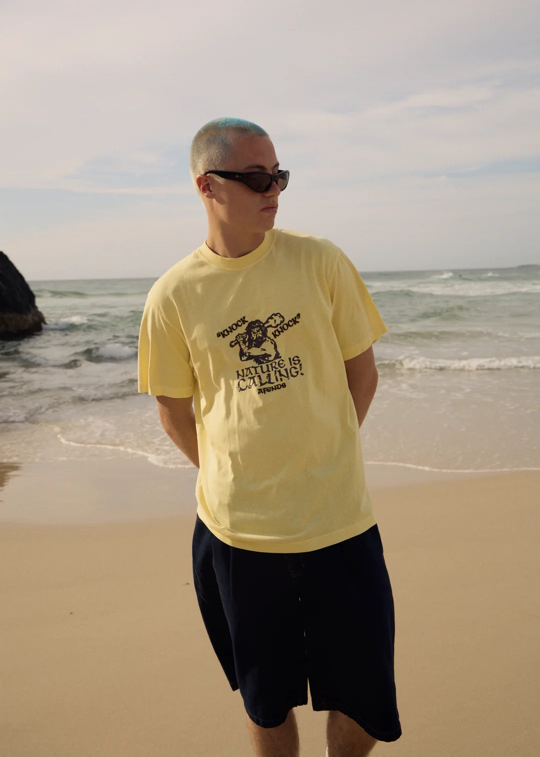 Afends Mens Knock Knock Retro Tee - Washed Lemon