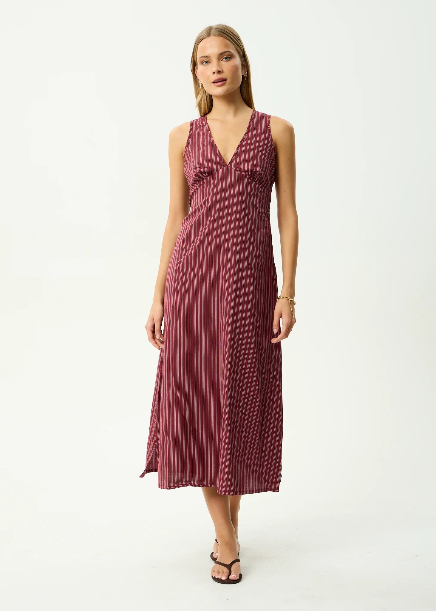 Afends Ledger - Maxi Dress - Burgundy Stripe
