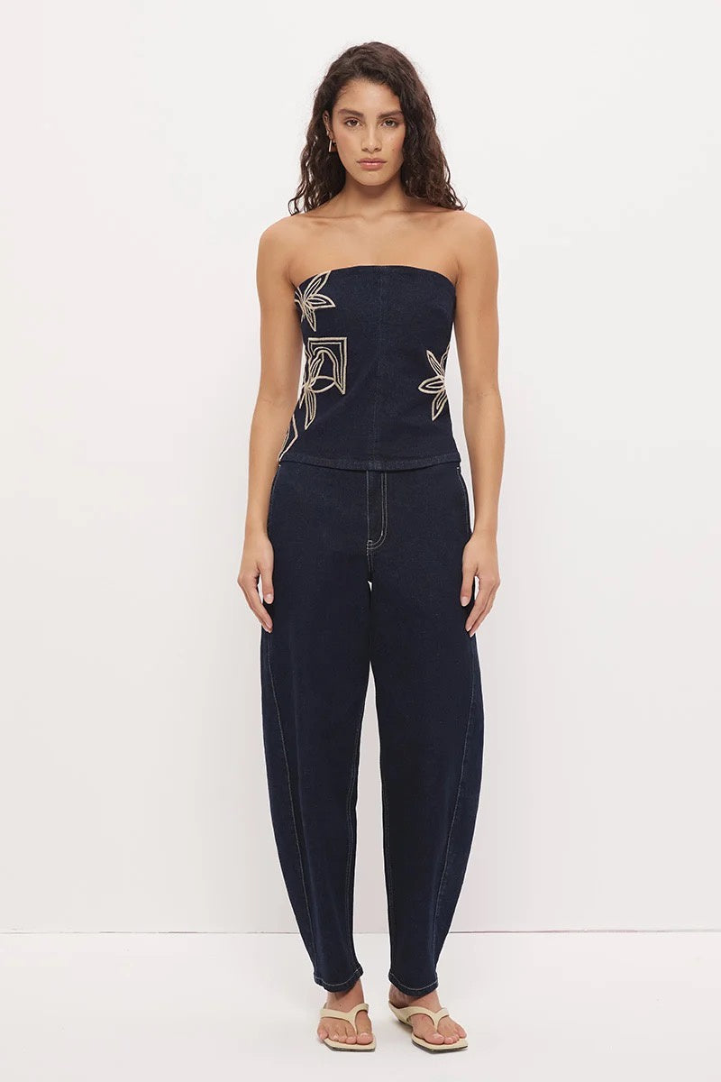 Mon Renn Cora Denim Barrel Leg Jean Ink Blue