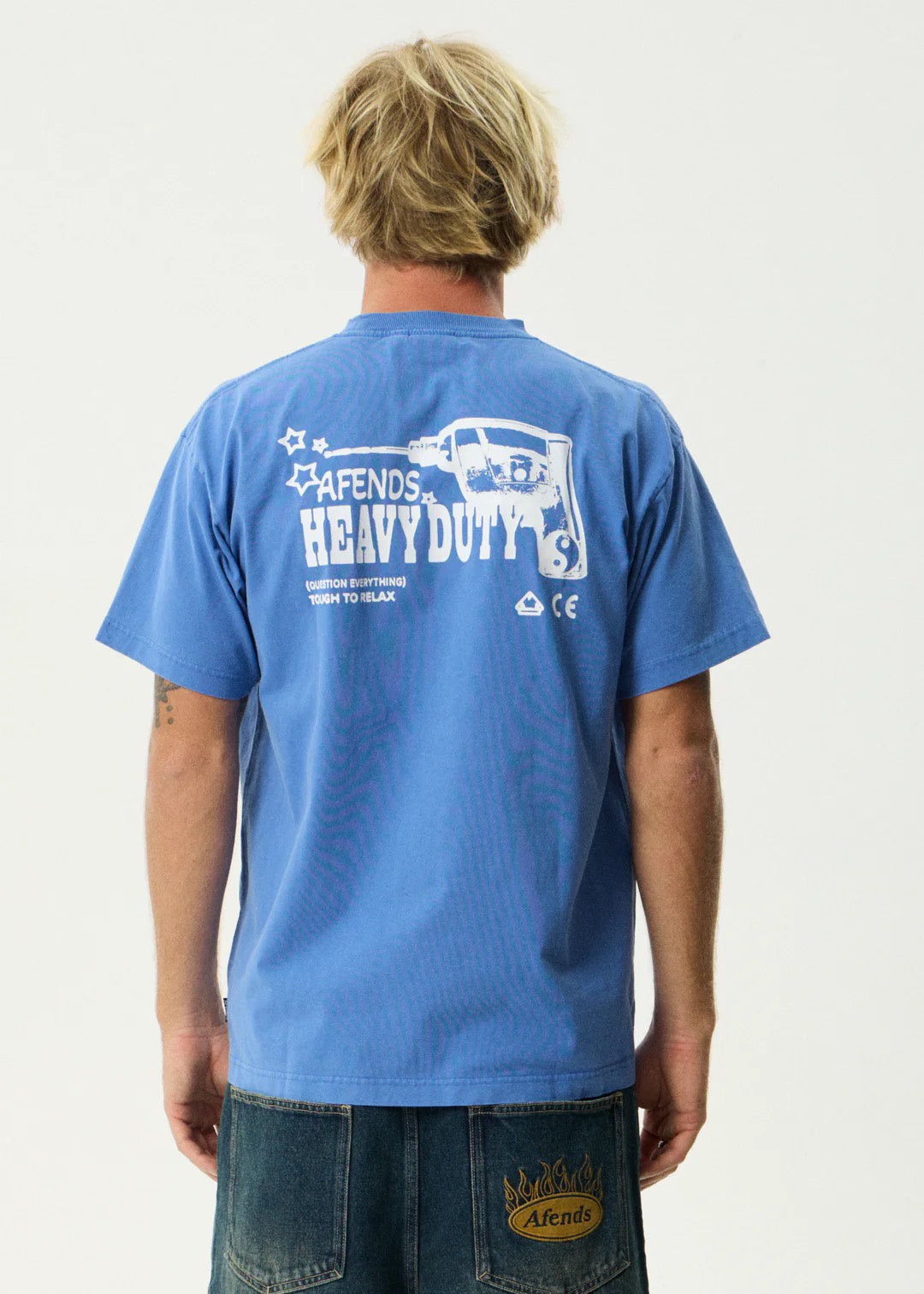 Afends Mens Heavy Duty -Heavyweight Boxy Tee - Washed Marina