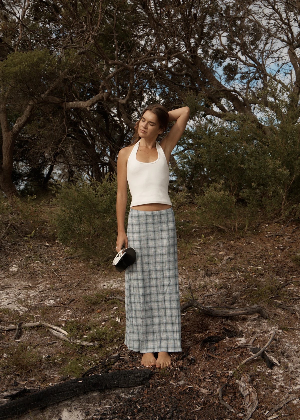Afends Lagoon - Seersucker Maxi Skirt - Overcast Check