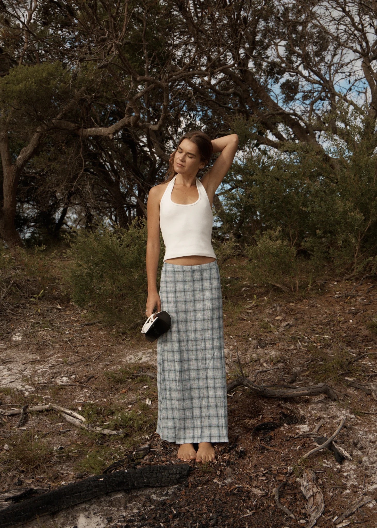 Afends Lagoon - Seersucker Maxi Skirt - Overcast Check
