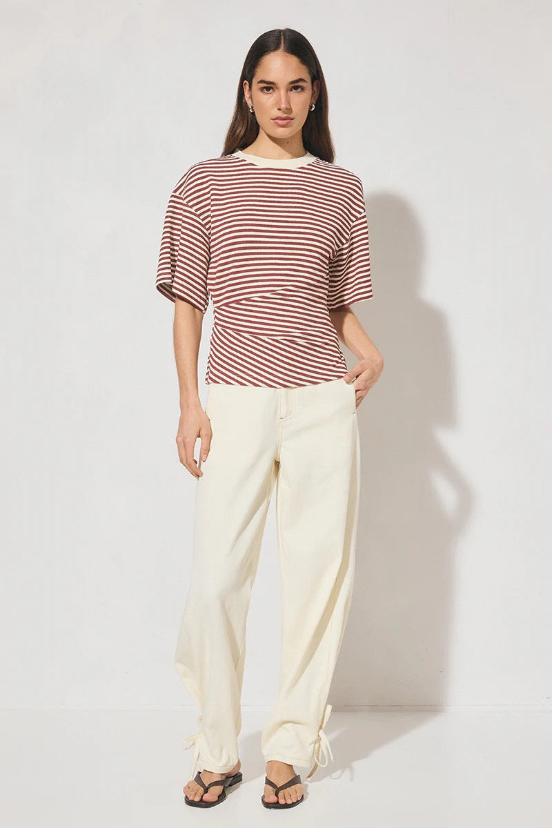 Mon Renn Aura Tee Burgundy Cream Stripe