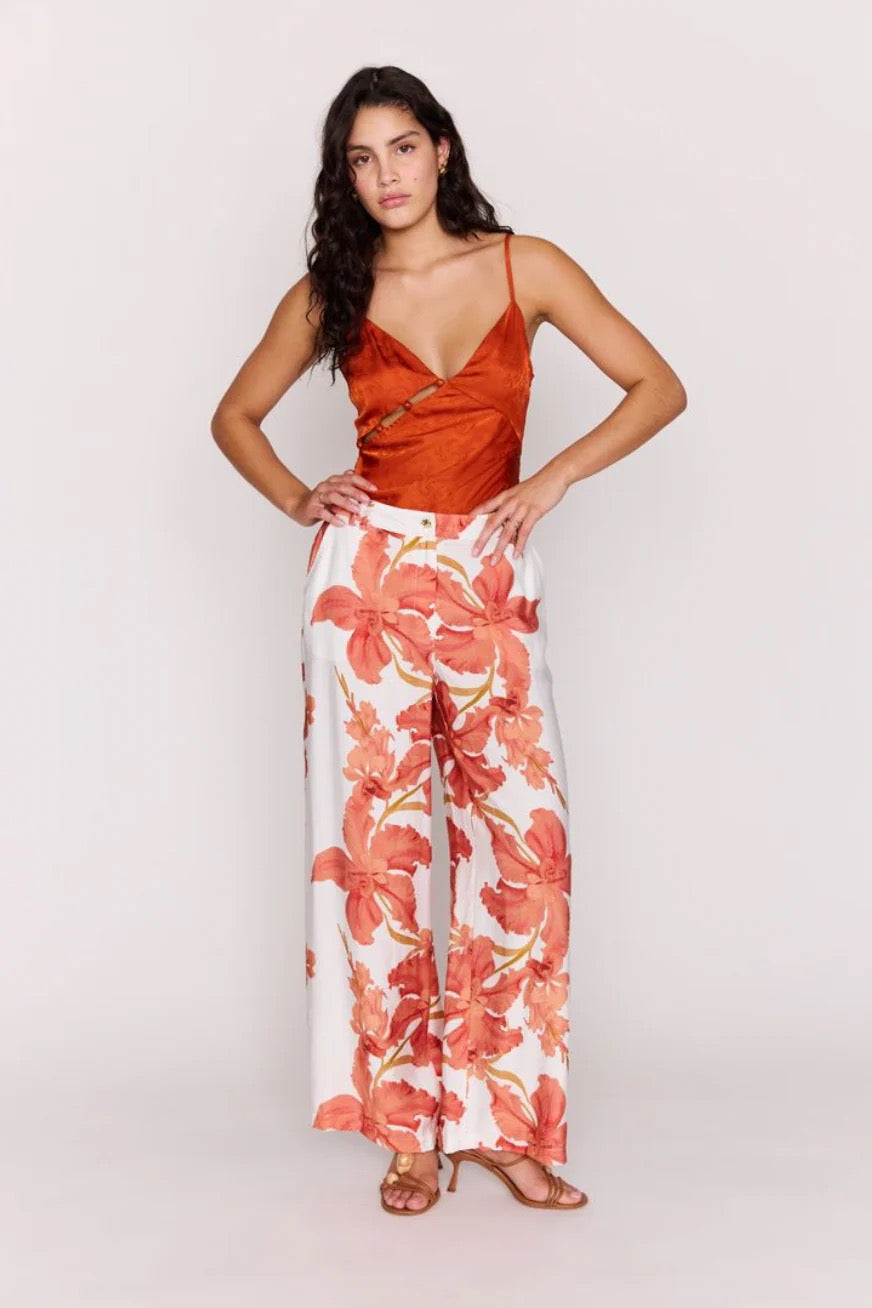 Mink Pink Isla Wide Leg Pant Peach Hibiscus
