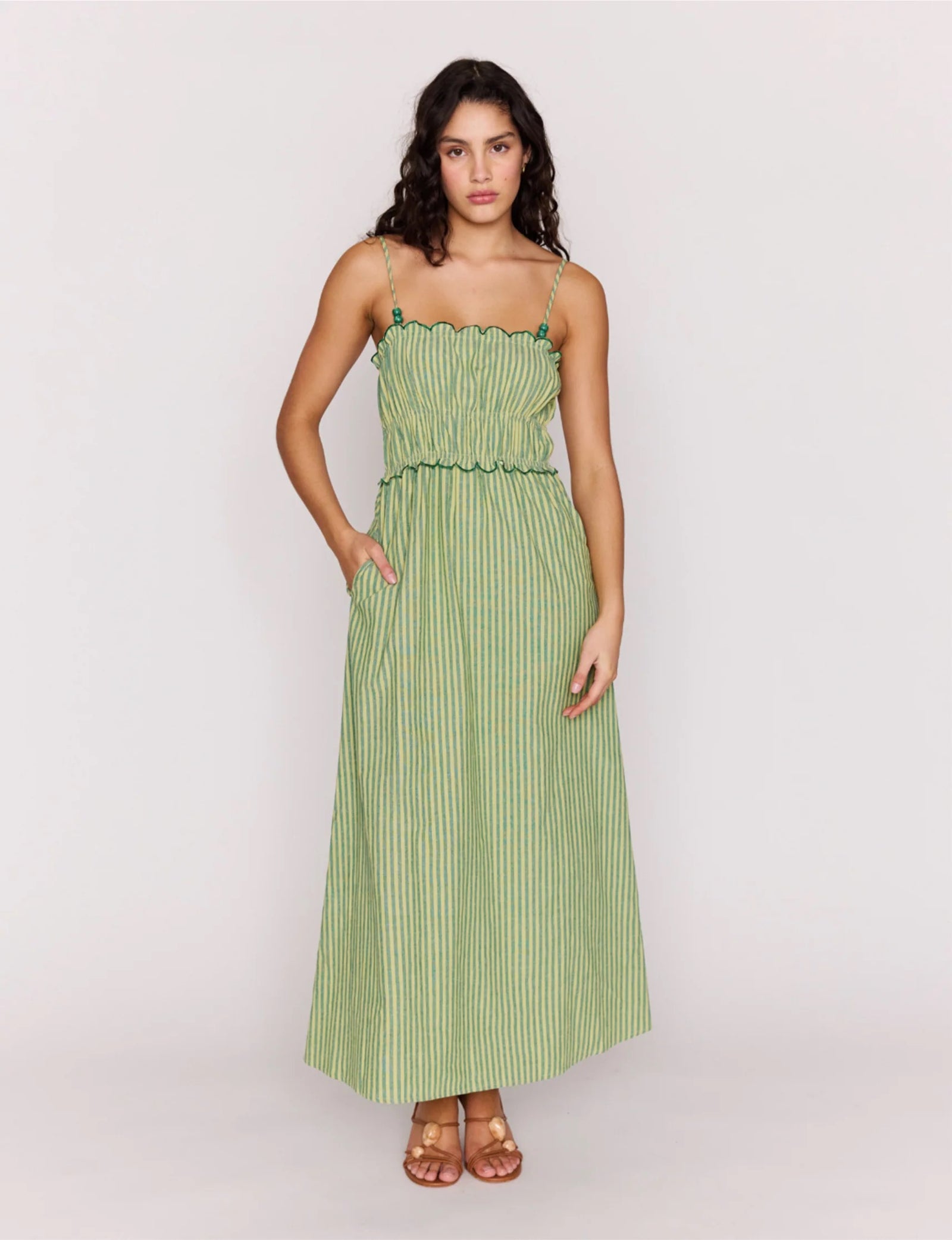 Mink Pink Capri Midi Dress Green Stripe