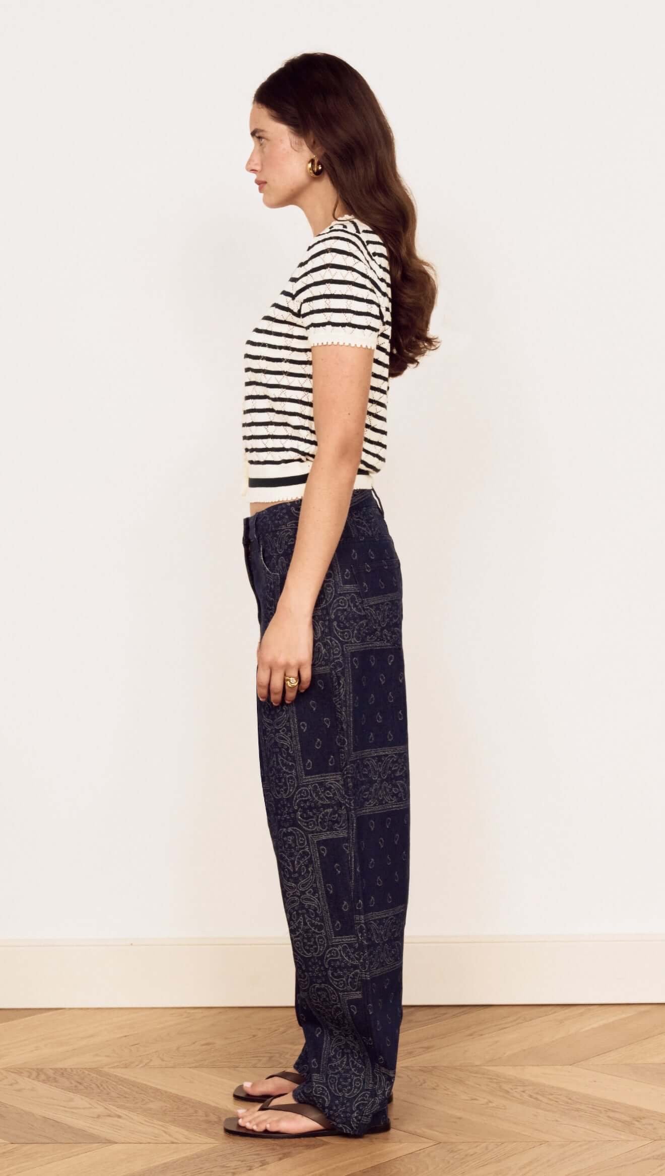 Mink Pink Calla Cream Stripe Cotton Pointelle Knit