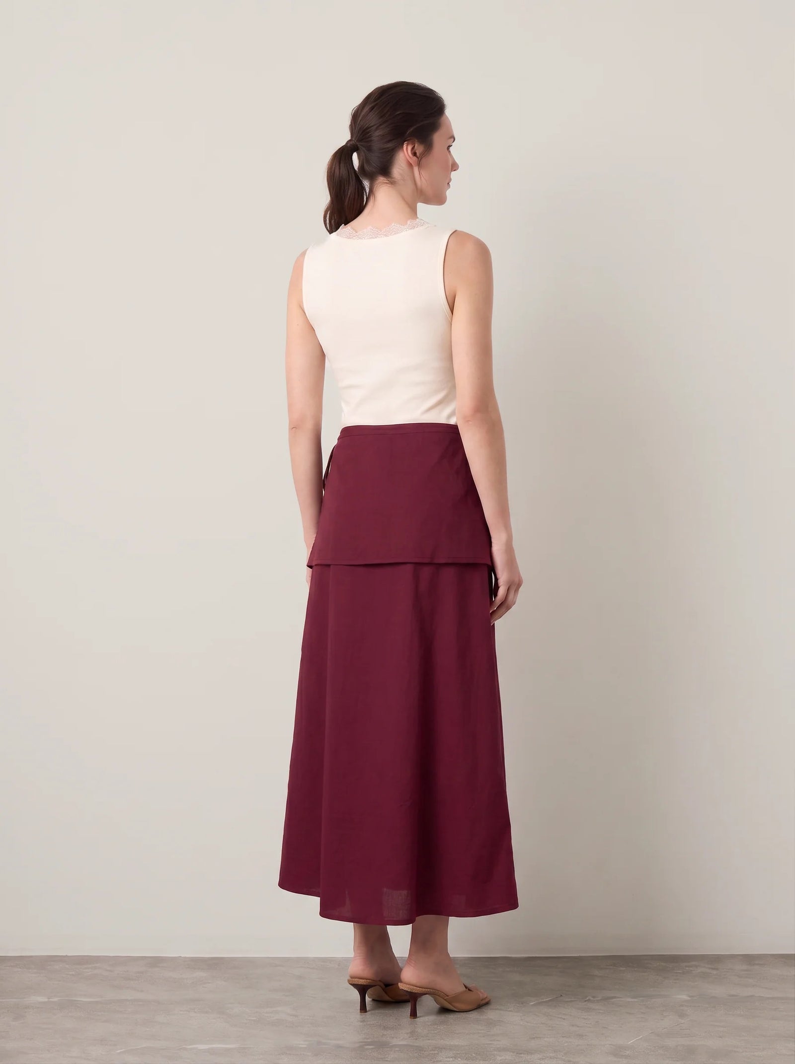 Mink Pink Lola Overlay Midi Skirt Wine