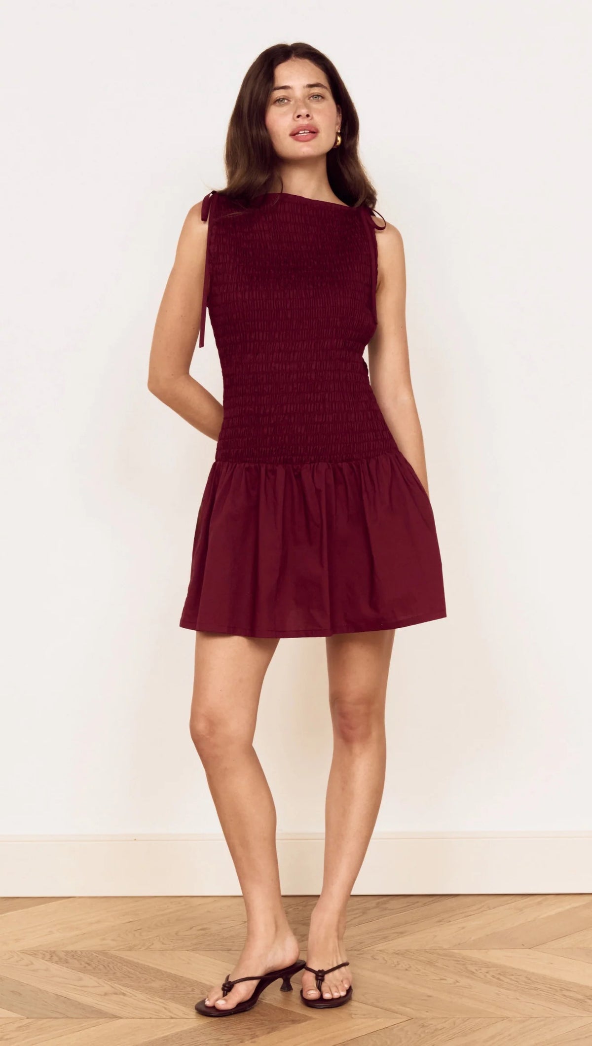 Mink Pink Lola Shirred Mini Dress Wine