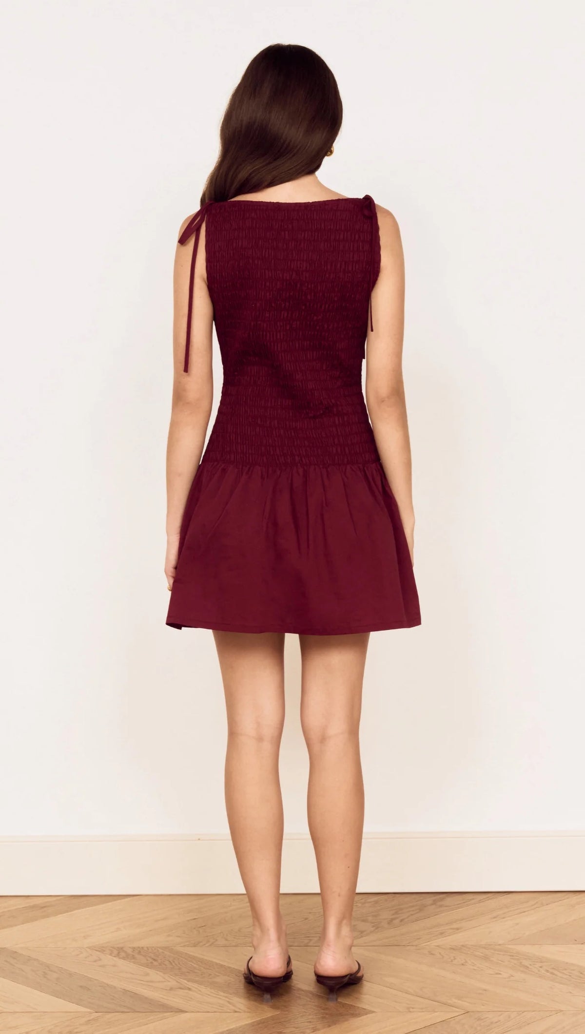 Mink Pink Lola Shirred Mini Dress Wine