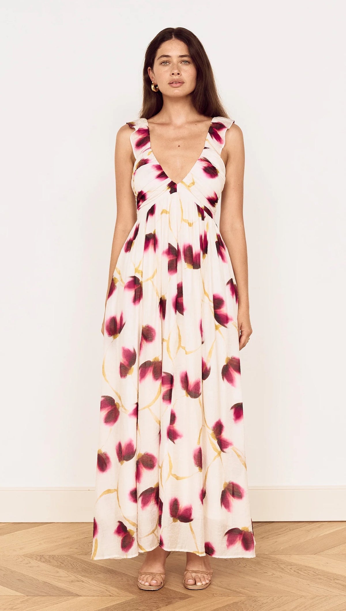 Mink Pink Emery Ruffled Bias Maxi Dress Floral