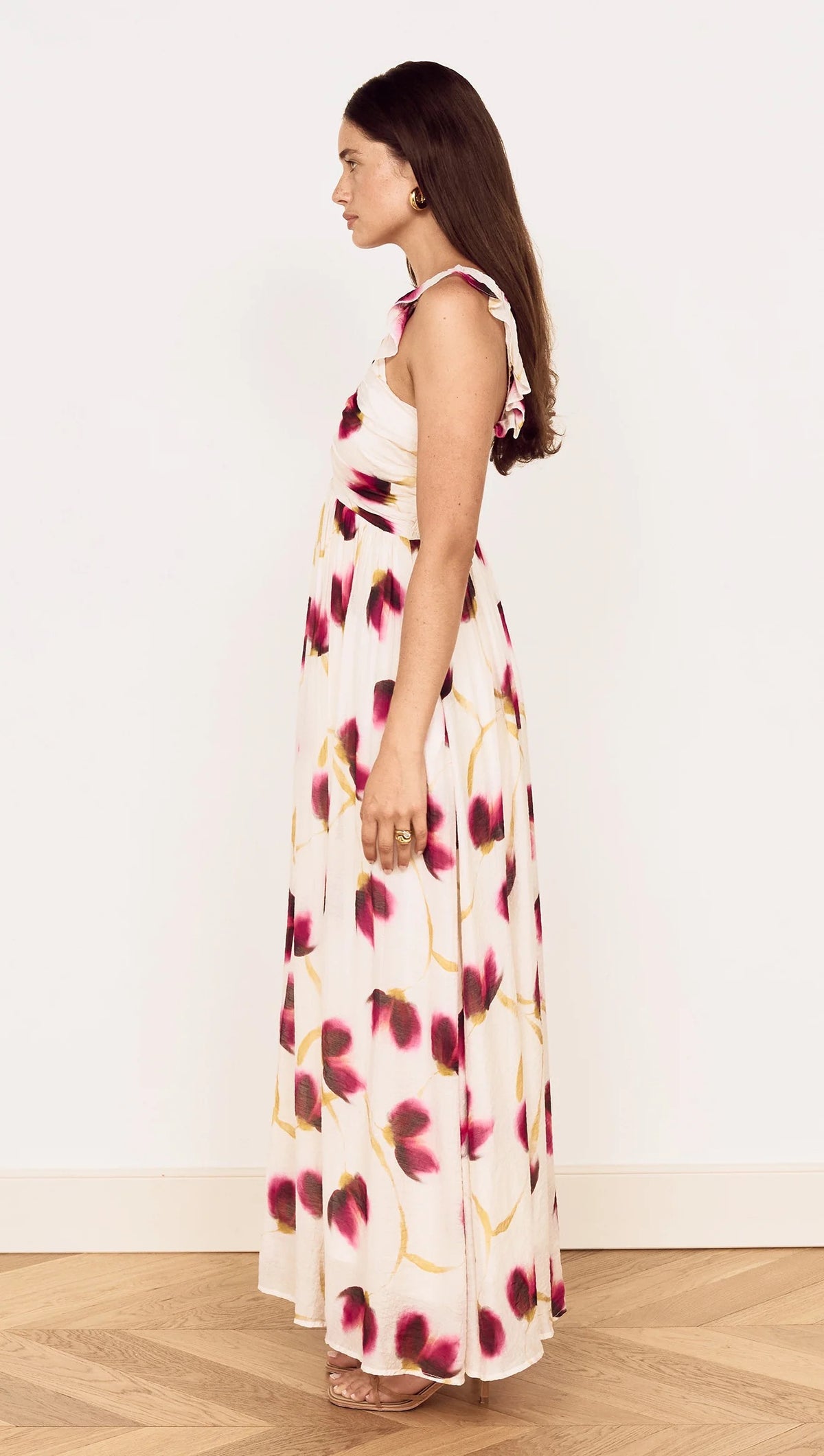 Mink Pink Emery Ruffled Bias Maxi Dress Floral