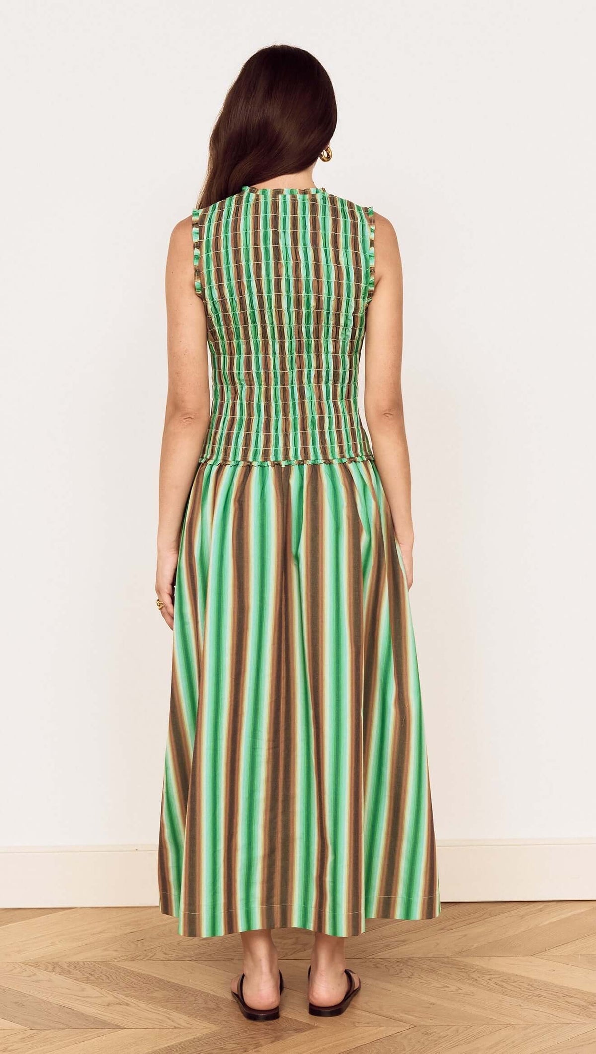 Mink Pink Rue Shirred Midi Dress Stripe