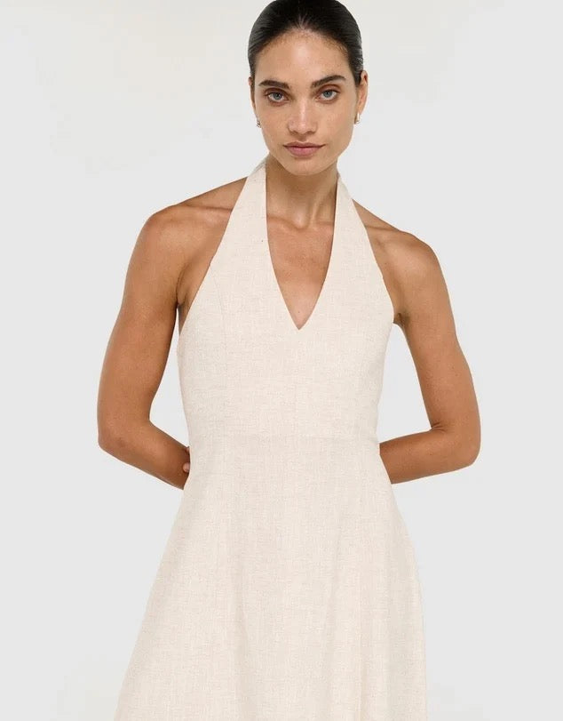 Staple the Label Neve Linen Halter Midi Dress Oat