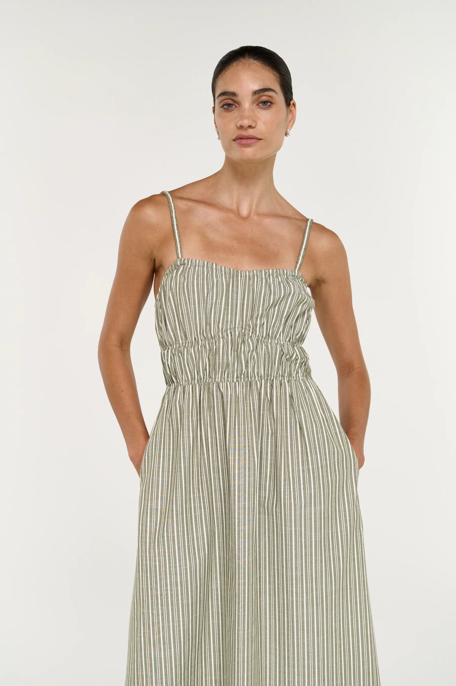 Staple the Label Lisara Midi Dress Khaki/White