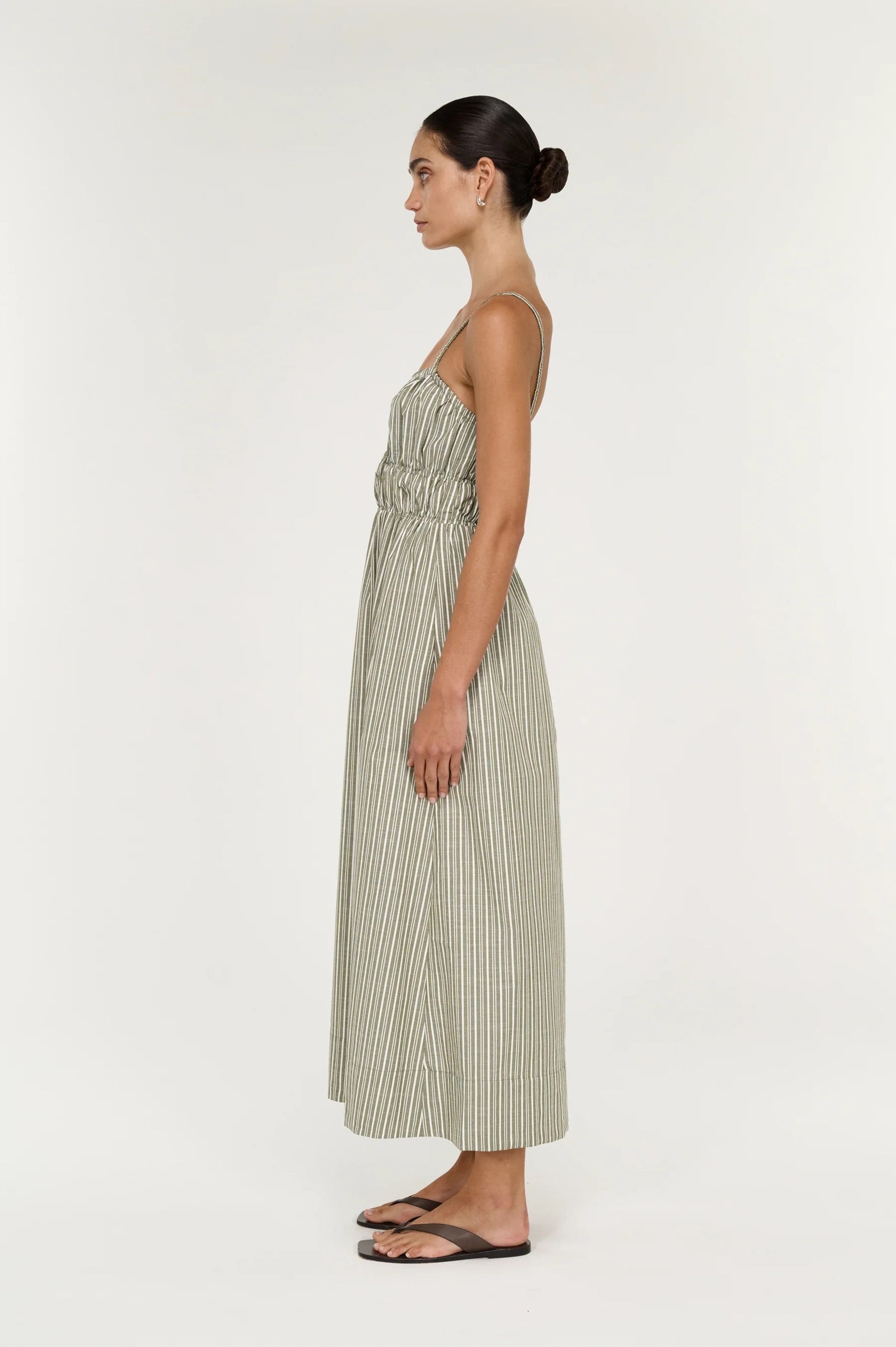 Staple the Label Lisara Midi Dress Khaki/White