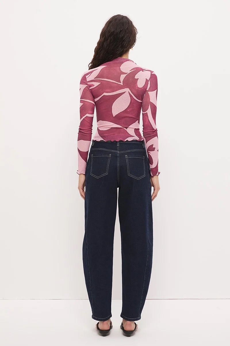 Mon Renn Peta Mock Neck Top Painterly Floral