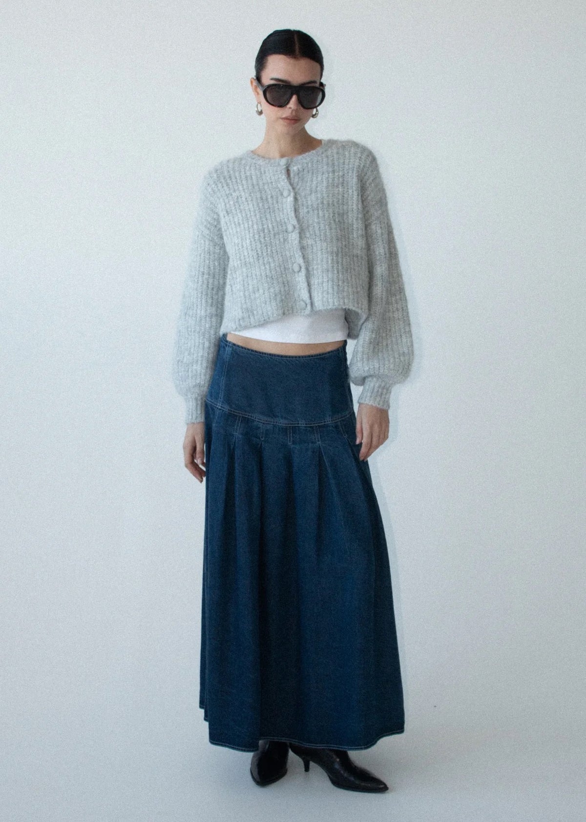 Staple the Label Roma Chambray Midi Skirt Indigo