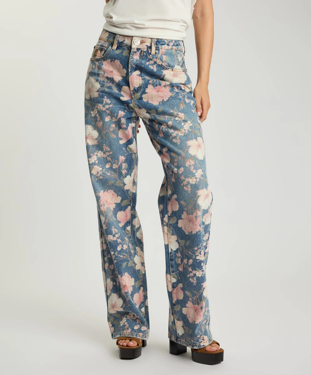 One Teapsoon Lovelorn Bloom Icon High Waisted Straight Leg Denim Jean