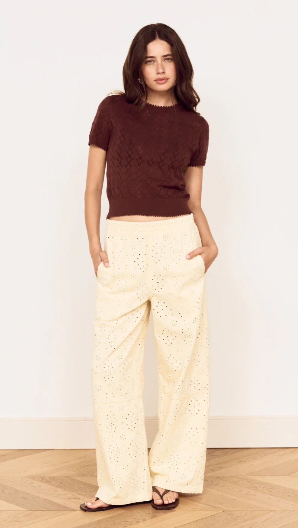 Mink Pink Calla Knit Tee Choc