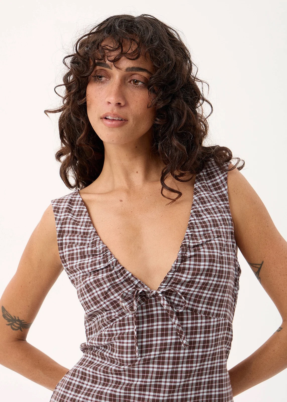 Afends Izzy - Mini Dress Brown / Blue Check