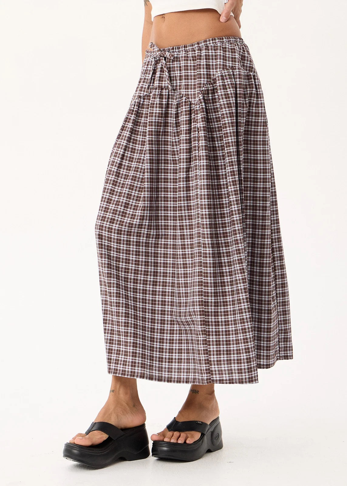 Afends Marlow - Midi Skirt Brown / Blue Check
