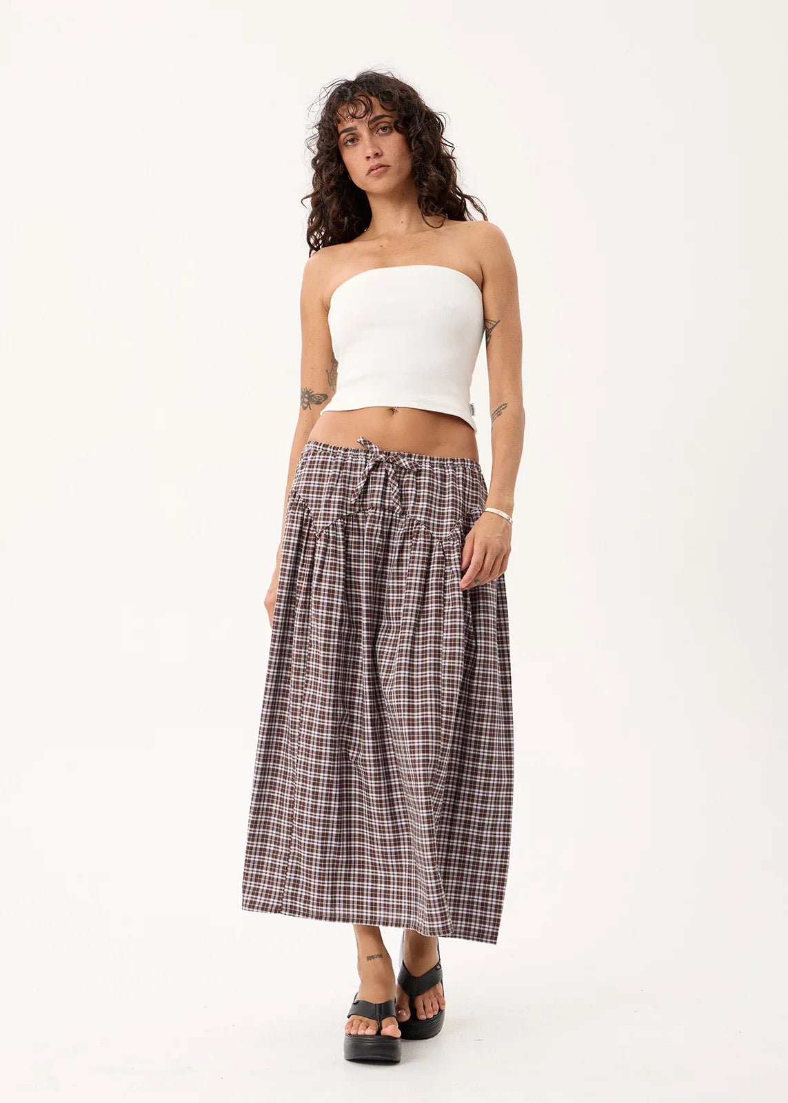 Afends Marlow - Midi Skirt Brown / Blue Check
