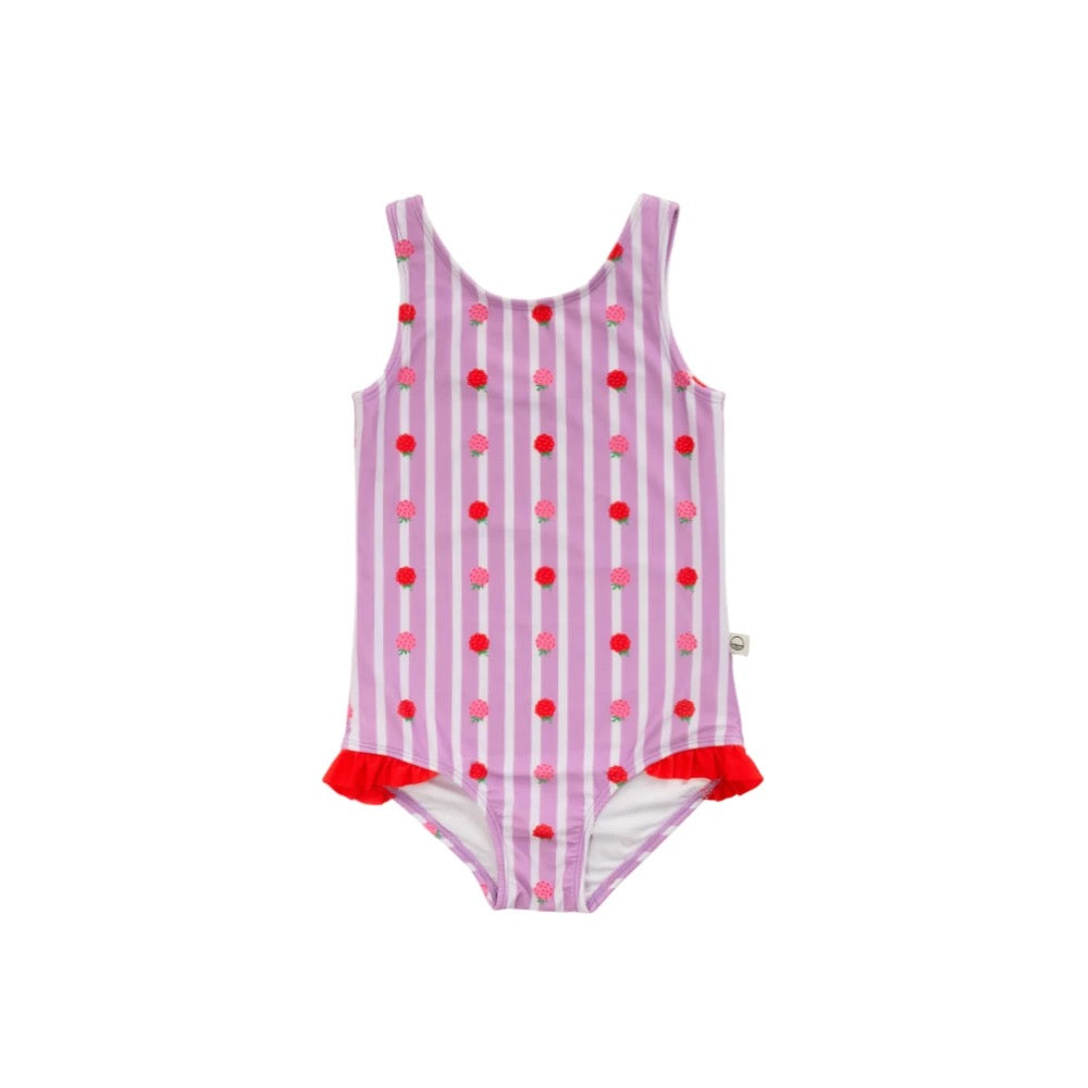 Nestling Neon Girls Swimsuit - Striped Raspberries