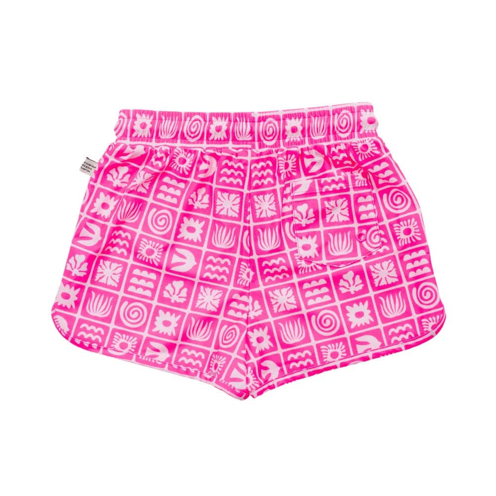 Nestling Neon Short Swim Boardies - Neon Pink Retro Surf