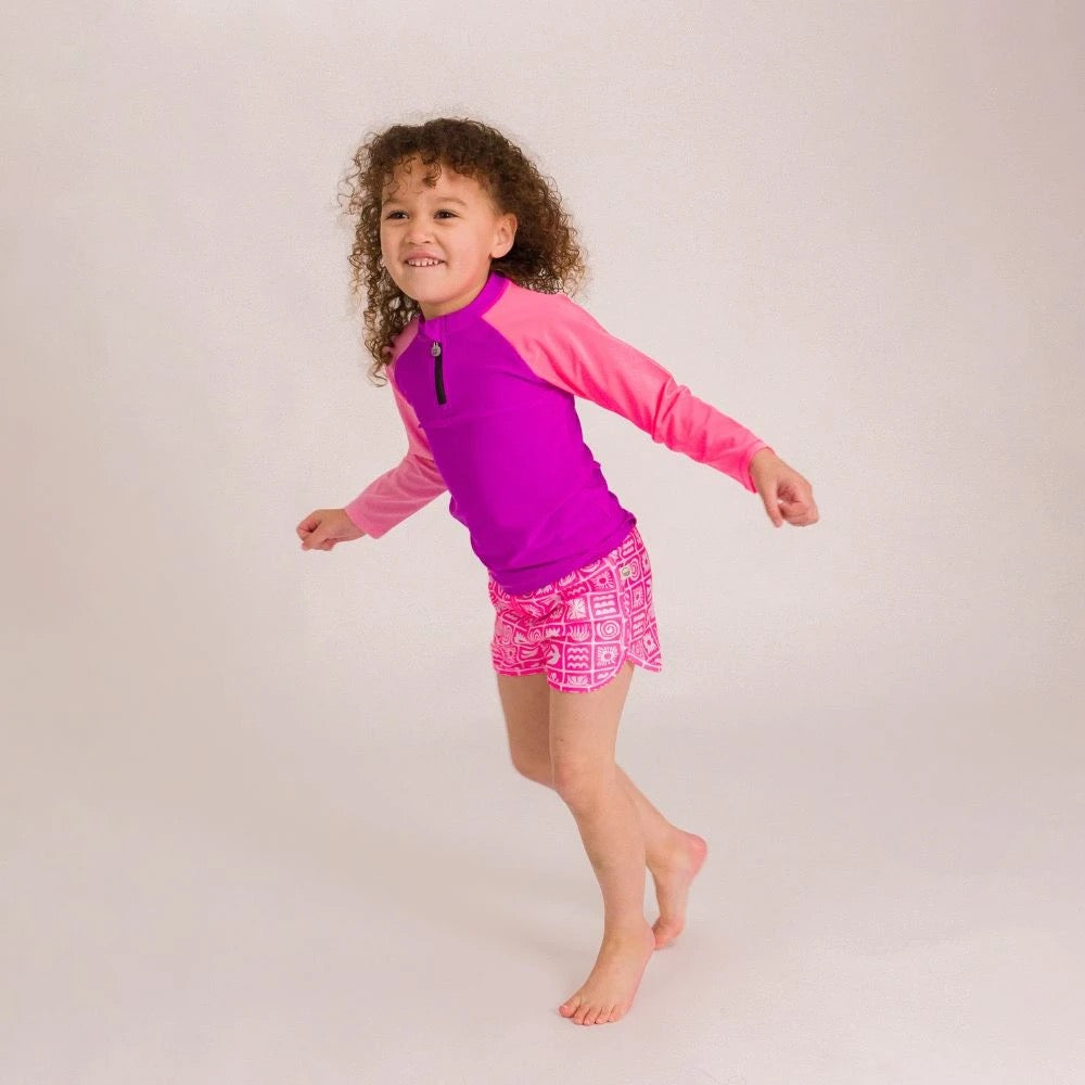 Nestling Neon Swim Half Zip Rash Vest - Spliced Purple