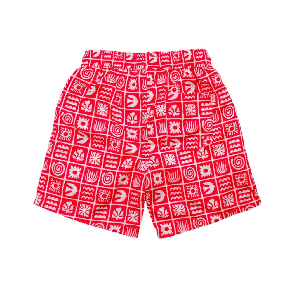 Nestling Neon Swim Boardies - Red Retro Surf