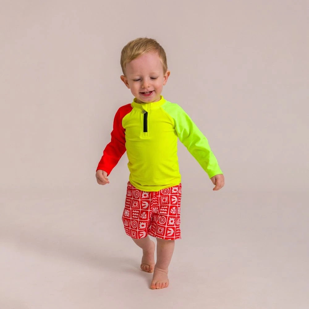 Nestling Neon Swim Boardies - Red Retro Surf