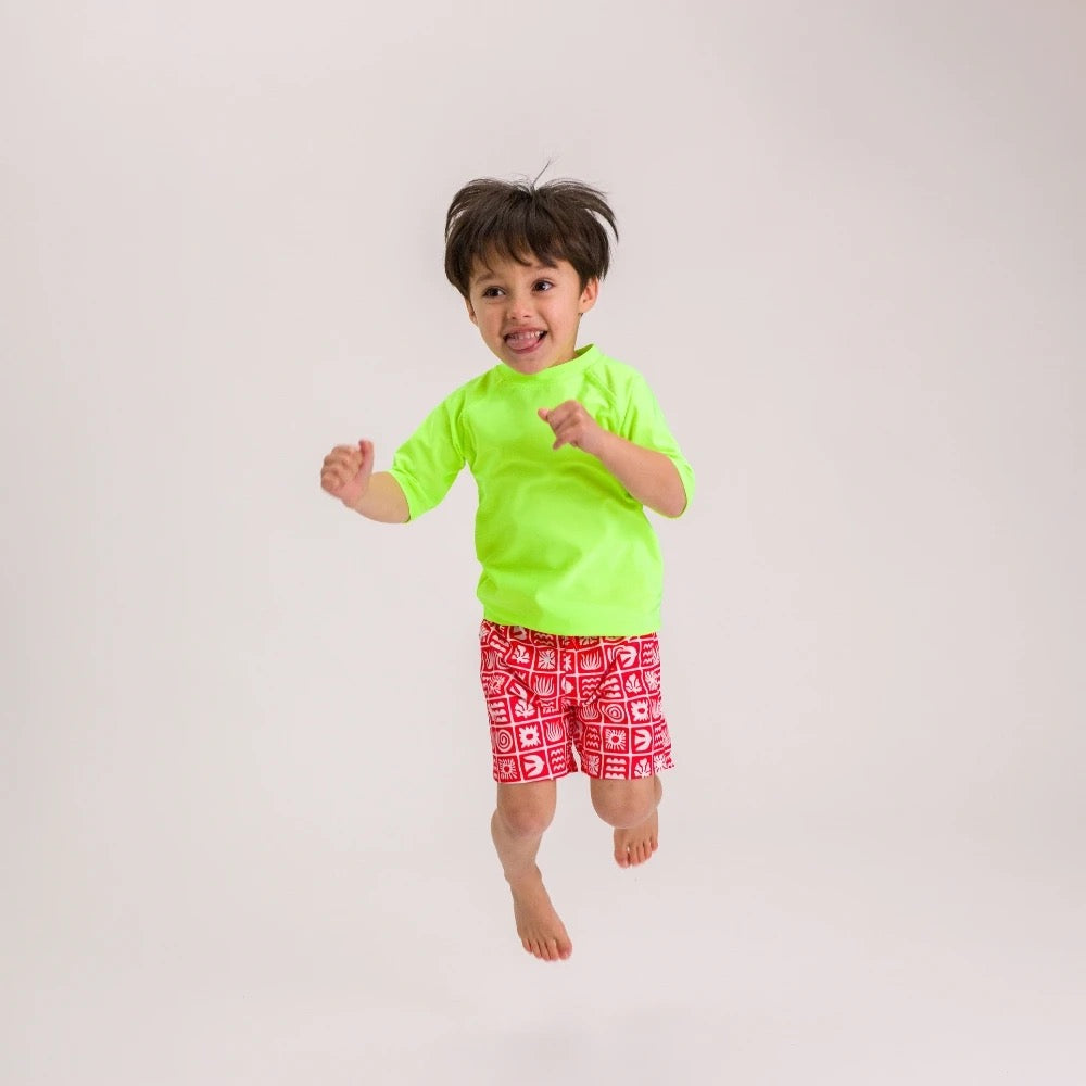 Nestling Neon Swim Boardies - Red Retro Surf
