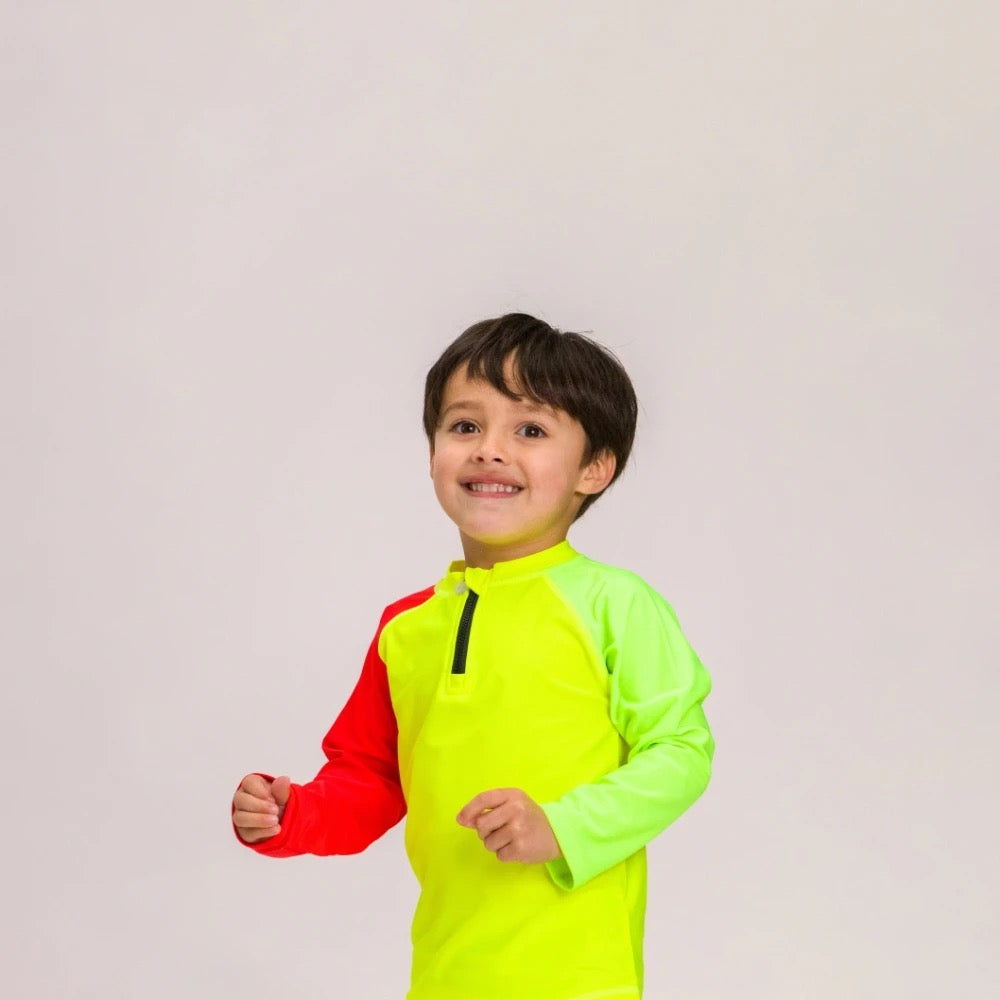 Nestling Neon Swim Half Zip Rash Vest - Spliced Yellow