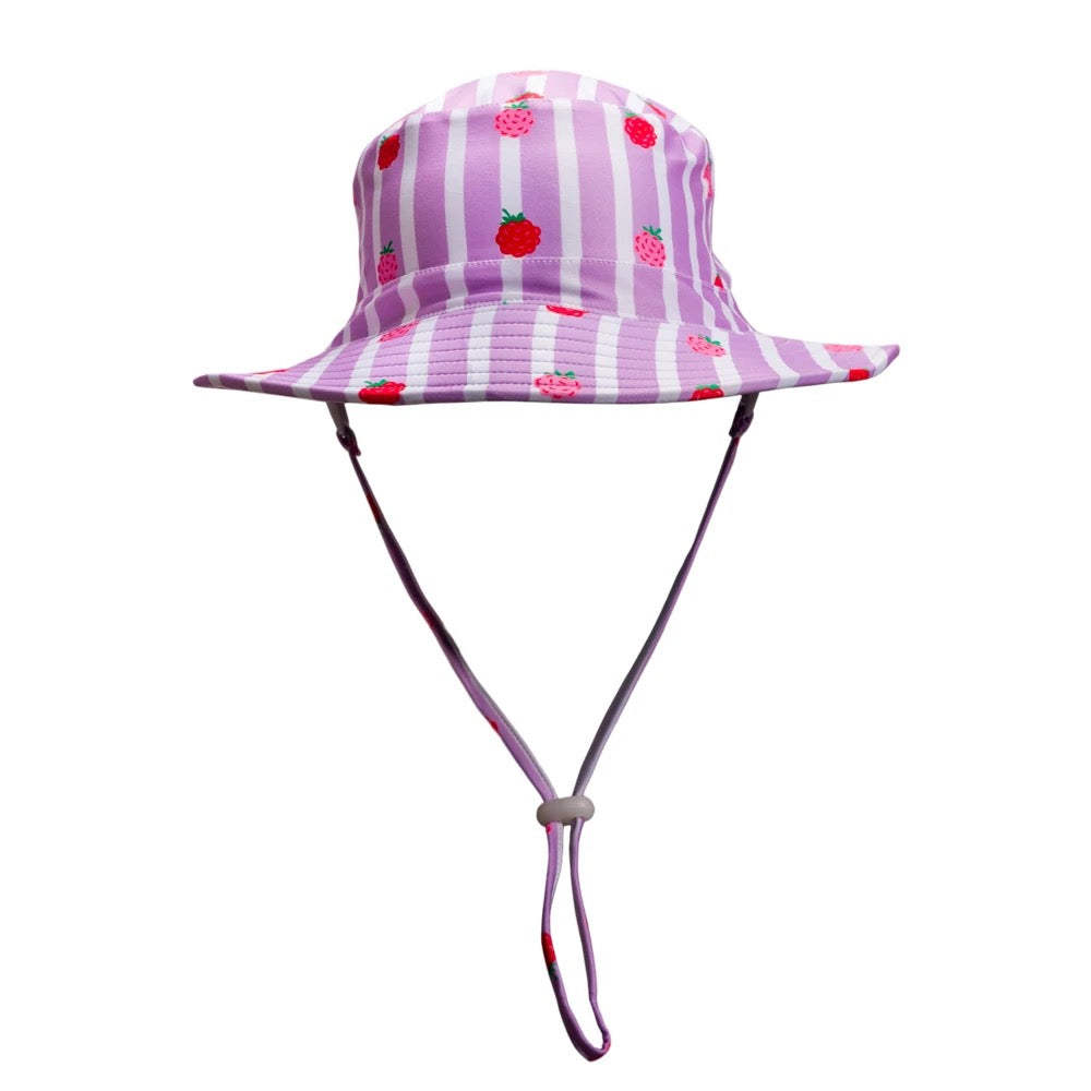 Nestling Neon Swim Bucket Hat - Striped Raspberries