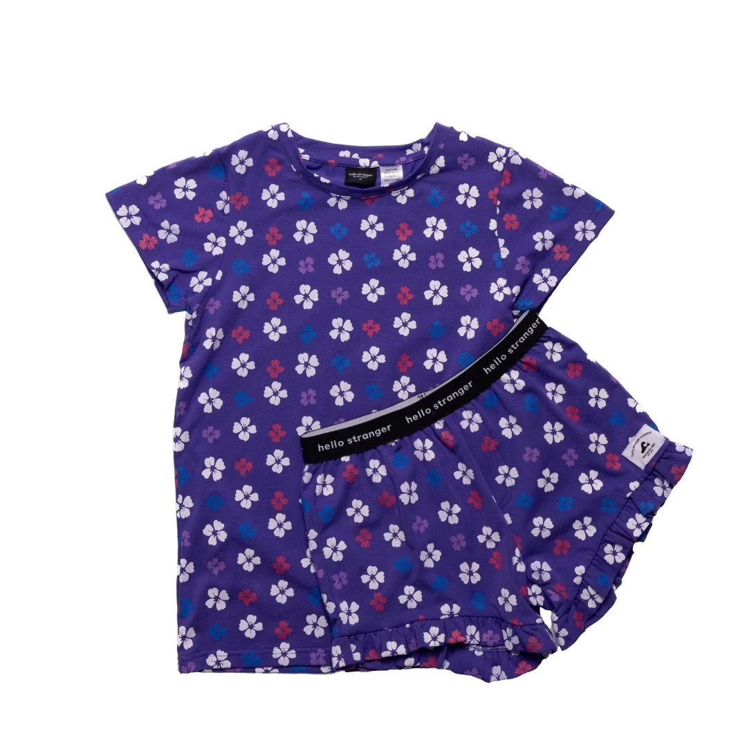 Hello Stranger Girls Summer PJs Purple Floral