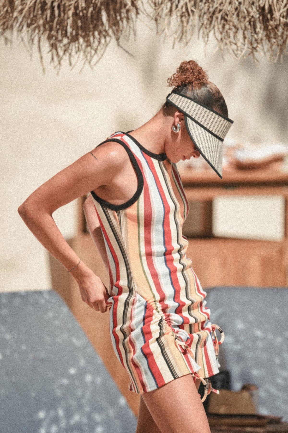 Brixton Ribbed Cinch Mini Dress Peach Cobbler Multi Stripe