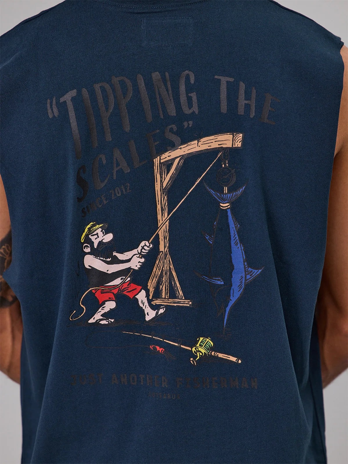 Just Another Fisherman Tipping the Scales Tank Navy