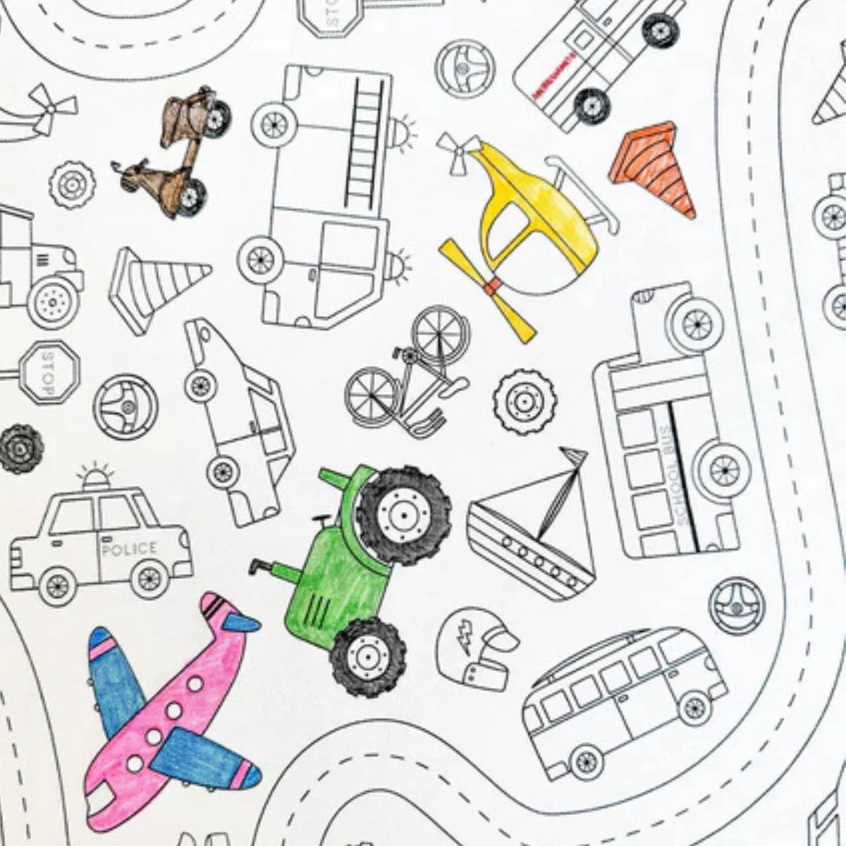 Colour Me Kids Tablecloth Kit - Wheels in Motion