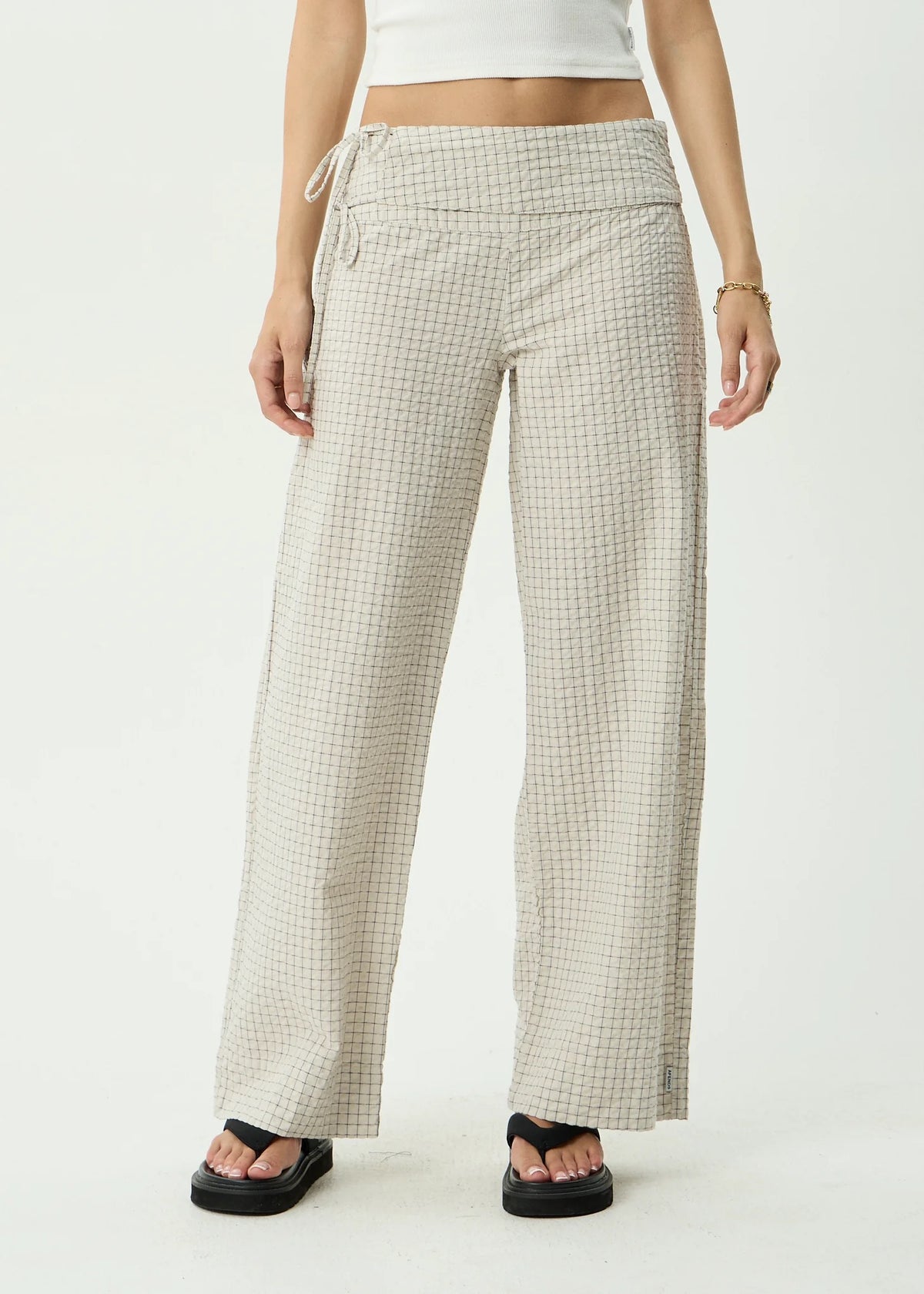 Afends Sofia Reverb Organic Wide Leg Pant Moonbeam Check