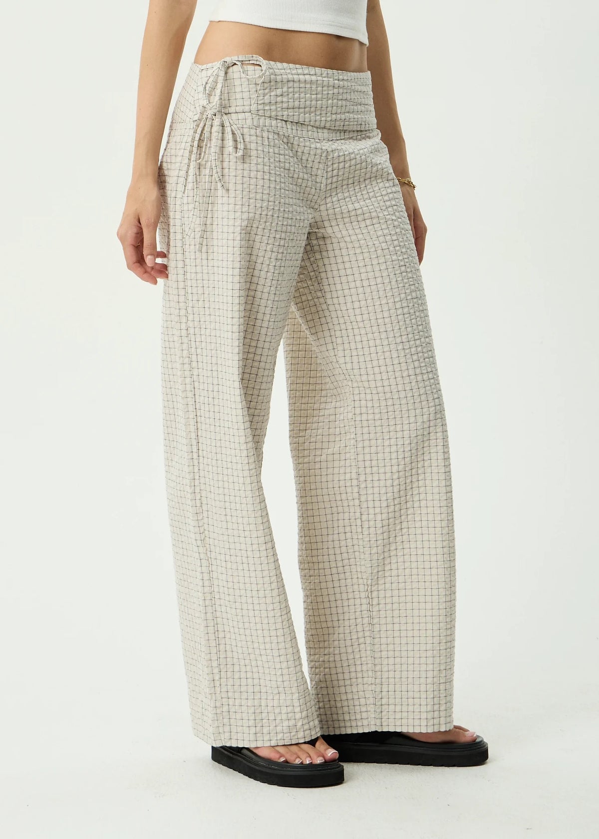 Afends Sofia Reverb Organic Wide Leg Pant Moonbeam Check